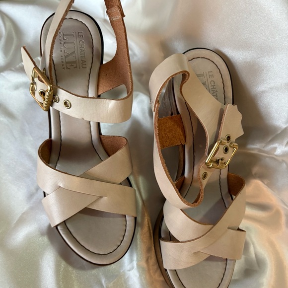 Elegant Cream / Nude Colour Platform Sandals - Picture 3 of 3